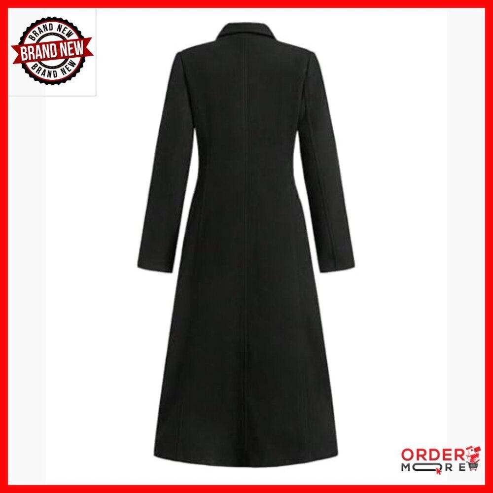 Women's Wool Blend Pea Coat Double Breasted Long Trench Coat - Picture 2 of 5